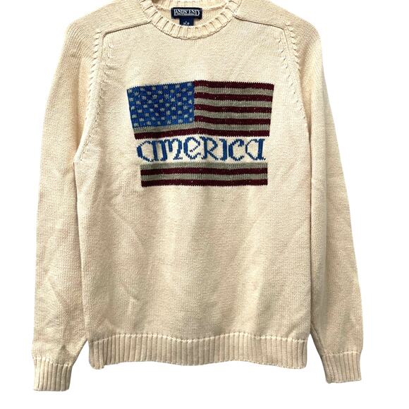Lands' End Sweater Womens Large Petite America Flag Knit Pullover USA Patriotic - Picture 1 of 6